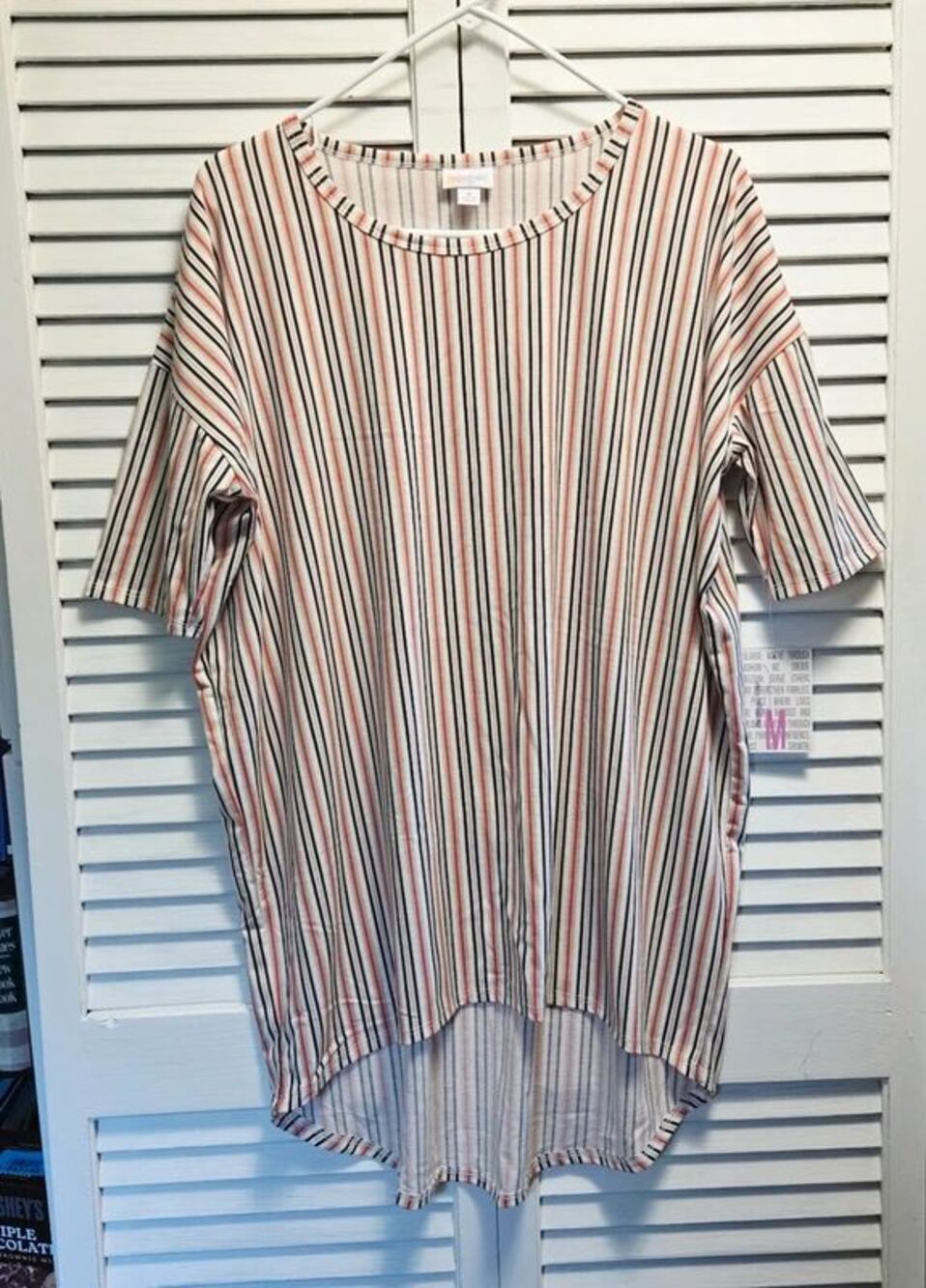 NWT Women's LuLaRoe Irma Poly/Span Striped High-Low Tunic Top Medium Oversized